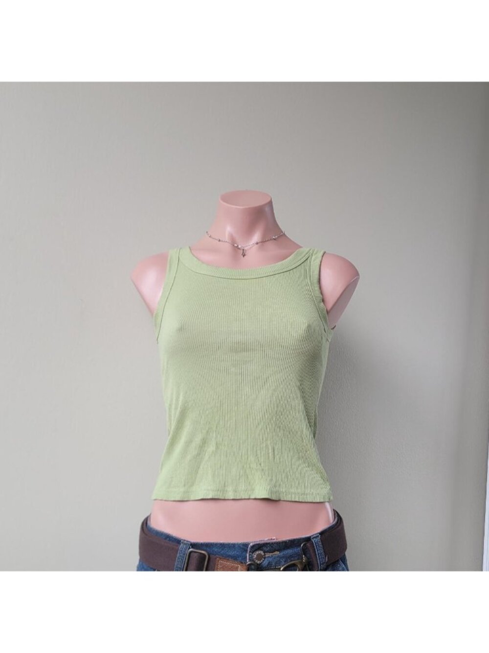 Lime Green Ribbed Knit Summer Cami Tank Top (One Size)